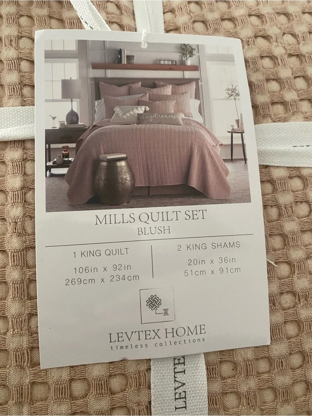 Levtex Home Mills Waffle Textured 3-Piece Quilt Set, BLUSH King 106x92in